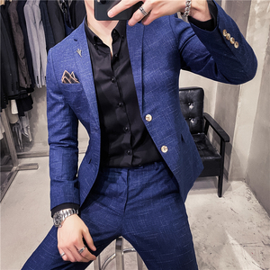 20秋冬款 韩版修身竹节暗纹男士二粒扣西服套装 LJT907-P205图片