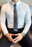 春季大领衬衫男长袖薄款潮流帅气修身休闲立领纯色黑衬衣C43-P68，男装衬衫，电商C308