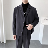 ins轻熟风英伦纯色西服外套阔版宽松休闲小西装X27四粒扣-P150，男装西服套装，电商C308