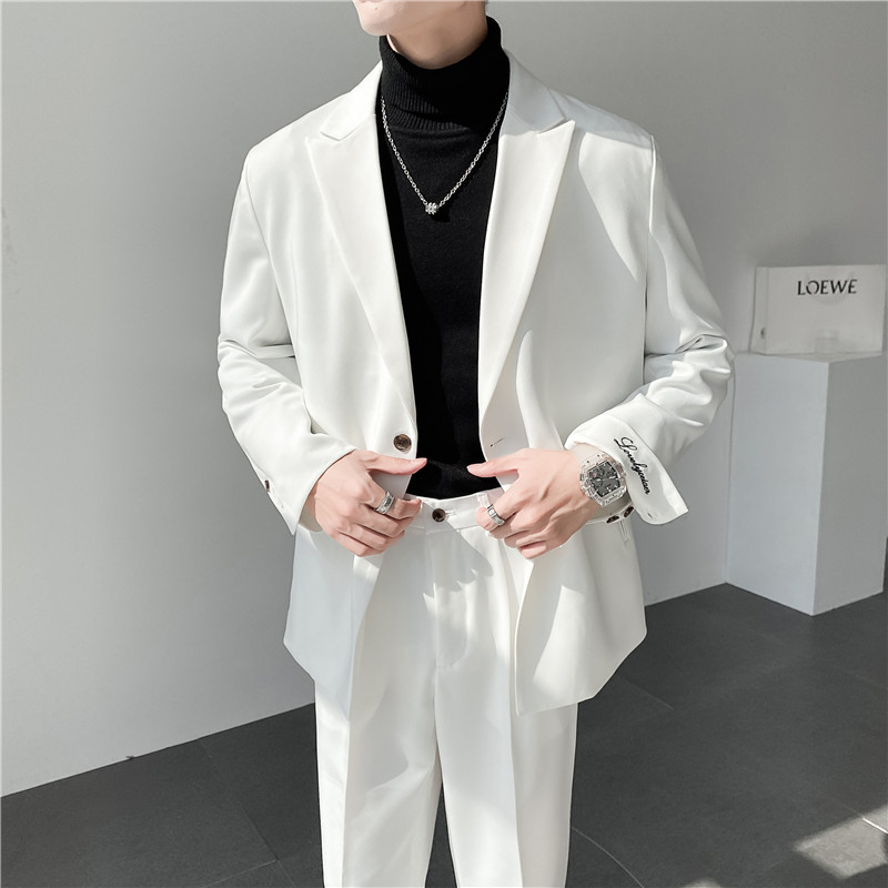 ins轻熟风英伦纯色西服阔版宽松休闲小西装单外套X27刺绣-P150,男装西服套装,电商C308
