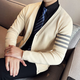 秋冬韩版修身落肩开衫毛衣潮流百搭休闲外套针织衫杏色C6704-P80，男装针织衫/毛衣，电商C308