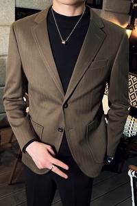 秋冬装英伦男士毛呢条纹西服外套时尚休闲加厚单西黑色X36-P155图片