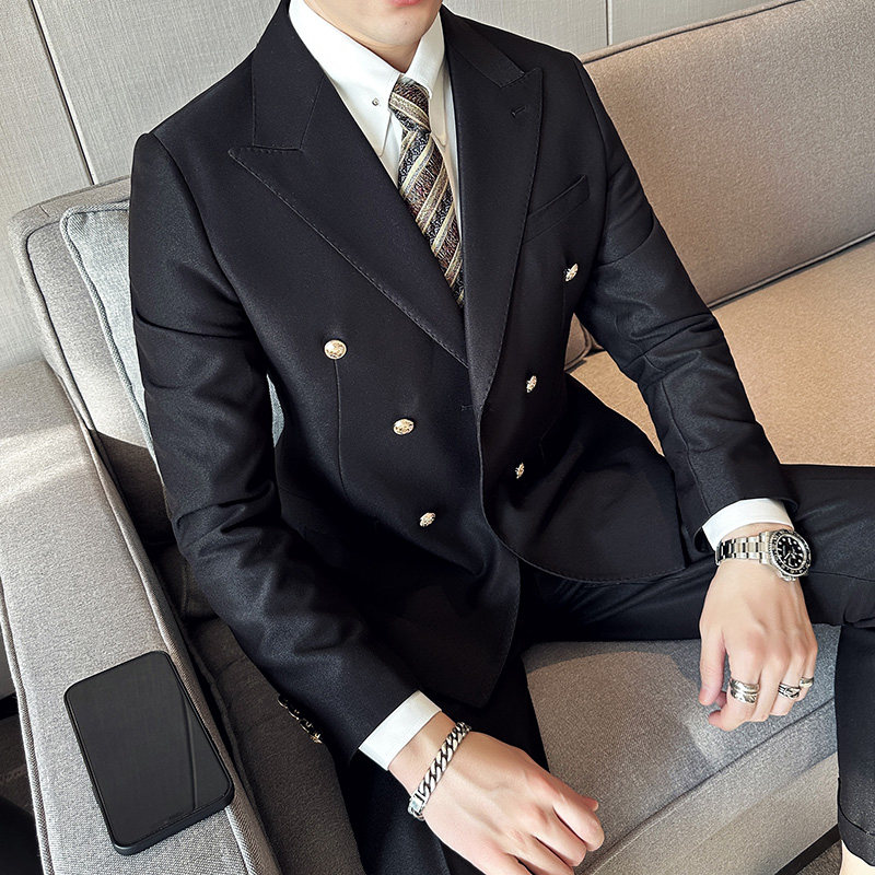 布雷泽英伦韩版修身纯色双排扣金属纽扣男士西服外套X890-P155,男装西服,电商C308