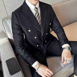 布雷泽英伦韩版修身纯色双排扣金属纽扣男士西服外套X890-P155