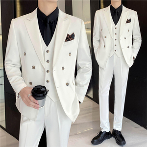 秋冬韩版修身纯色双排扣男士西服三件套装中灰色SJT830A-P280图片