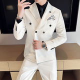 春季英伦韩版修身纯色双排扣时尚休闲男士西服外套X891-P155，男装西服，电商C308