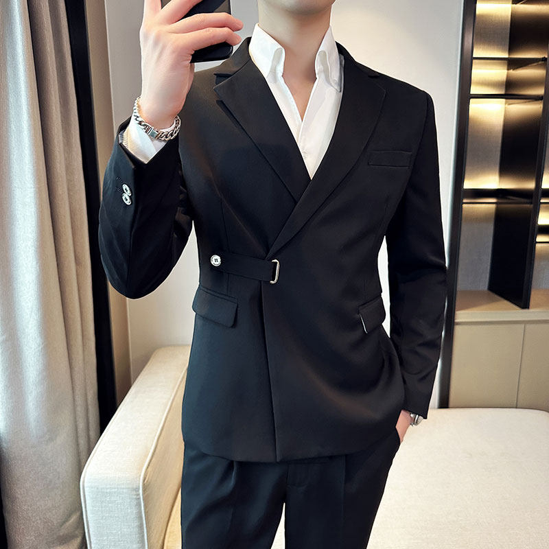 春季英伦修身男士西装韩版休闲斜扣西服外套白色X908-P150,男装西服套装,电商C308