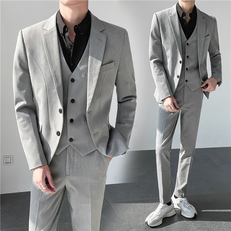 轻熟风ins秋冬韩版修身男士休闲二粒扣纯色西服三件套SJT961-P280,男装西服,电商C308