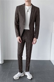 轻熟风ins韩版修身男士休闲格子西服套装西装套装LJT956-特P200，男装西服套装，电商C308