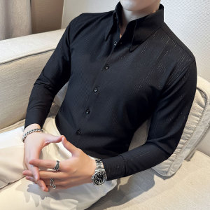 春季英伦条纹衬衫男长袖薄款潮流帅气修身休闲纯色衬衣XT31-P68