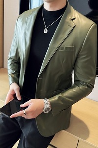 皮衣男西装外套新款韩版修身帅气潮流休闲男士西服X935-P155图片