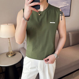 夏季男士潮流纯色圆领字母T恤英伦流行无袖男士体恤B7730-P43，男装T恤，电商C308