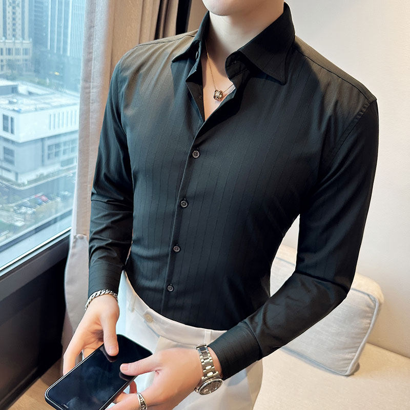 春季英伦衬衫男长袖薄款潮流帅气修身休闲纯色条纹衬衣XT27-P68,男装衬衫,电商C308