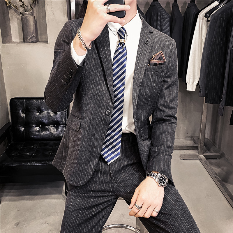 20秋冬款英伦韩版时尚修身男士商务细条纹西服套装LJT10-P225,男装西服套装,电商C308
