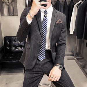 20秋冬款 英伦韩版时尚修身男士商务细条纹西服套装 LJT10-P225图片