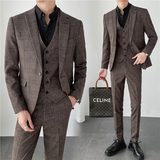 ins轻熟风秋冬韩版修身男士格子西服三件套装SJT956-特P260，男装西服，电商C308
