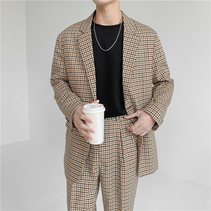 21 春夏款 轻熟风英伦小细格长袖西服 阔版宽松休闲西服 X18-P150图片