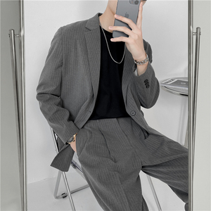 21 春夏款 轻熟风英伦条纹长袖西服 阔版宽松休闲西服 X14-P150图片