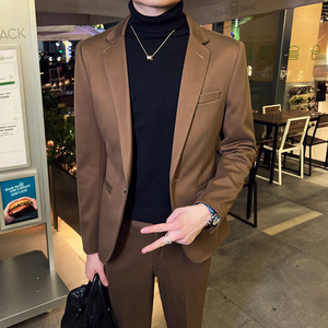 秋冬英伦韩版修身男士商务休闲一粒扣毛呢西服外套卡其色X33-P155图片