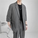 24夏款轻熟风微宽英伦条纹中袖西服+阔版九分裤套装TZ13-P195，男装西服，电商C308