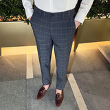 时尚免烫西裤男士韩版修身小脚裤商务休闲西裤长裤深灰色K30-P75，男装西裤，电商C308