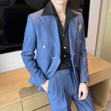 高级感休闲双排扣小西服男外套韩版修身英伦痞帅单西装X02-P155，男装西服套装，电商C308