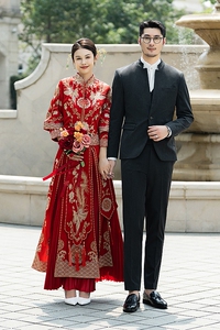 中式新郎西服套装婚礼伴郎礼服男士高级感立领西装SJT954-P280图片