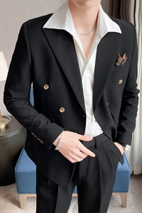 高级感休闲双排扣小西服男外套 韩版修身英伦痞帅单西装 X02-P155图片