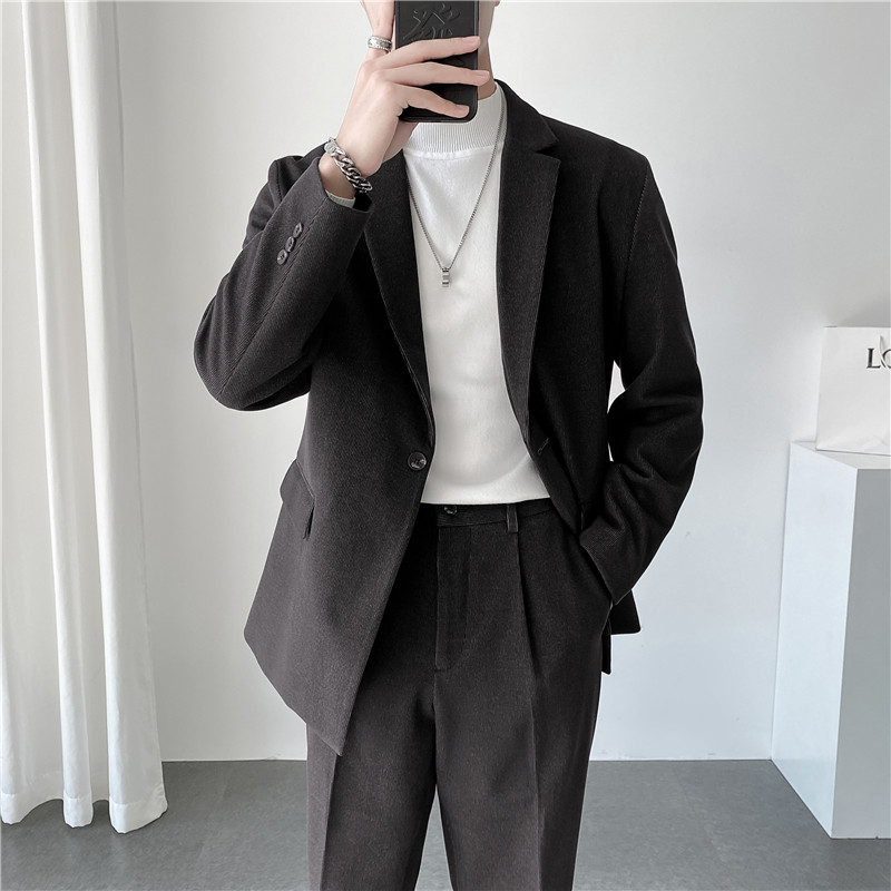 高质量男性西装轻熟风ins英伦宽松纯色休闲西服二件套TZ25-P225，男装西服套装，电商C308