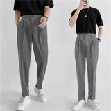 21春夏款轻熟风微宽时尚休闲西裤阔版纯色直筒长裤K17-P70，男装西裤，电商C308