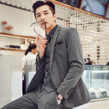 秋冬高品质韩版修身格子男士休闲西服三件套新浪套装SJT905-P280，男装西服，电商C308