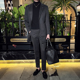 秋冬英伦韩版修身男士休闲中长款呢料西服套装灰色LJT34-P235，男装西服套装，电商C308