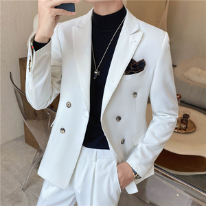 秋冬韩版修身纯色双排扣男士休闲西服外套中灰色X830A双排扣-P150图片