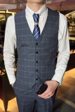 英伦商务韩版修身格子V领男士马甲新郎伴郎小马甲深灰色MJ30-P65，男装背心/马甲，电商C308