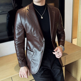 皮衣男西装外套韩版修身帅气潮流休闲二粒扣男士西服X936-P155，男装西服套装，电商C308