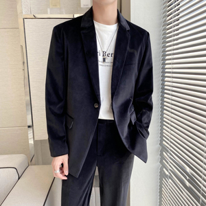 ins轻熟风英伦纯色长袖西服阔版宽松休闲丝绒小西装外套X22-P150，男装西服套装，电商C308