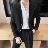 痞雅高级感休闲纯色二粒扣西服男+英伦时尚九分西裤套装TZ05-P225，男装西服，电商C308