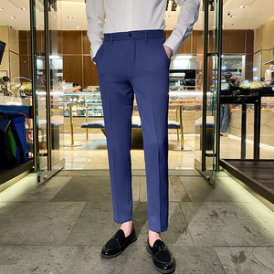 时尚免烫西裤男士韩版修身小脚裤商务休闲西裤长裤天蓝色K888-P75，男装西裤，电商C308