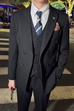 韩版修身男士双排扣条纹西服三件套新郎伴郎套装深灰色SJT29-P280，男装西服，电商C308