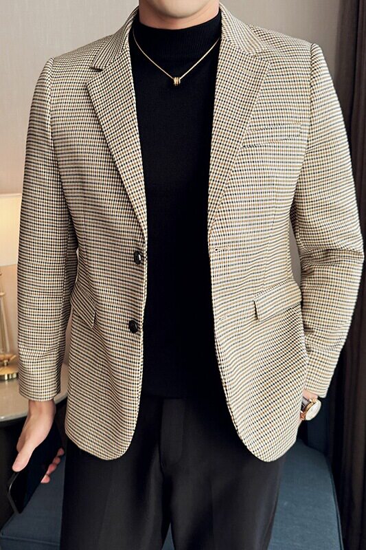 英伦韩版修身男士商务休闲小细格西服男外套X942-P155,男装西服,电商C308
