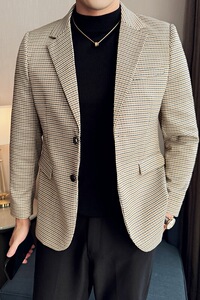 英伦韩版修身男士商务休闲小细格西服男外套X942-P155图片
