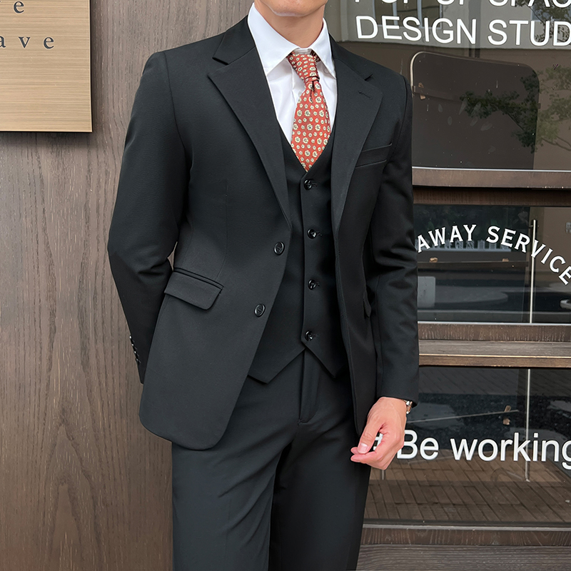 秋冬款英伦韩版修身男士休闲二粒扣纯色西服三件套SJT961-P265，男装西服，电商C308