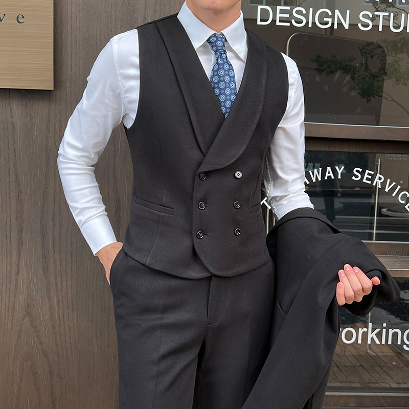 新郎婚礼伴郎礼服马甲男士高级感星空呢双排扣纯色马甲MJ927-P65，男装背心/马甲，电商C308
