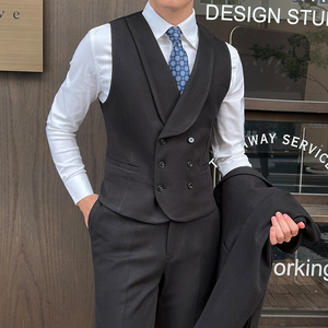新郎婚礼伴郎礼服马甲男士高级感星空呢双排扣纯色马甲MJ927-P65，男装背心/马甲，电商C308