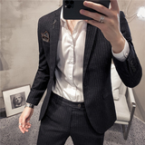 20秋冬款韩风修身时尚条纹休闲男士商务西服套装LJT903-P205，男装西服套装，电商C308