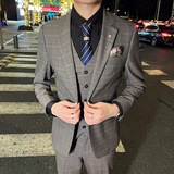 英伦韩版修身男士休闲西服三件套新郎伴郎套装咖啡色SJT30-P295，男装西服，电商C308