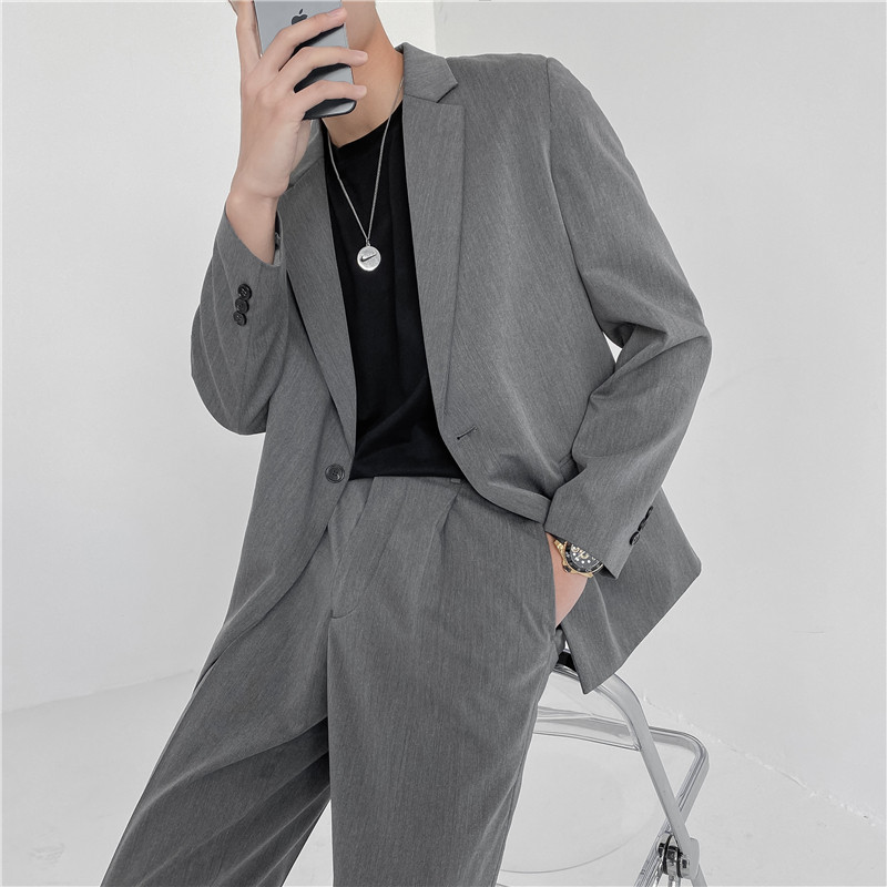 21春夏款轻熟风英伦纯色长袖西服阔版宽松休闲小西装X17-P150，男装西服套装，电商C308