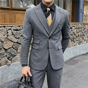 英伦修身男士二粒扣格子西服新郎伴郎礼服外套X919-P155图片