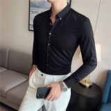 秋冬英伦纯色男士衬衣韩版修身长袖衬衫男C88269-P65，男装衬衫，电商C308