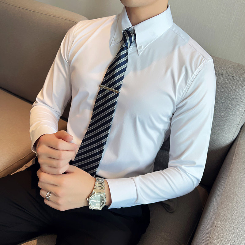秋款大领衬衫男长袖薄款潮流帅气修身休闲立领纯色黑衬衣C43-P68,男装衬衫,电商C308